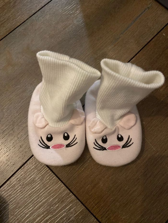 Chaussons chaussettes souris roses bébé 0-6mois