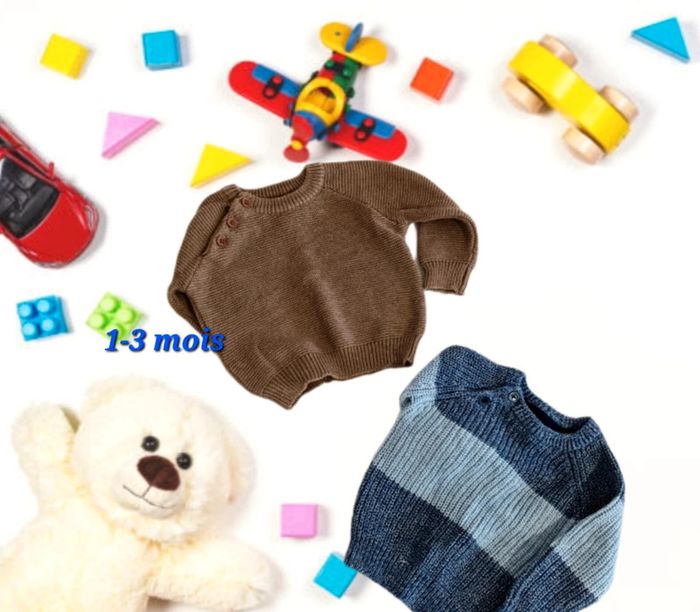 Lot de 2 Pull en Maille Marron et Bleu