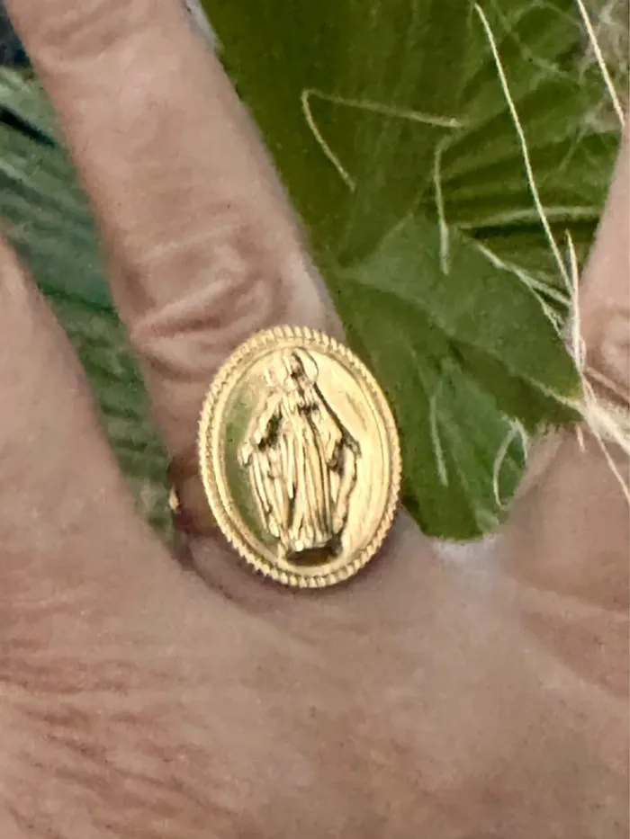 Bague médaille vierge marie acier inoxydable or réglable petit créateur - photo numéro 6