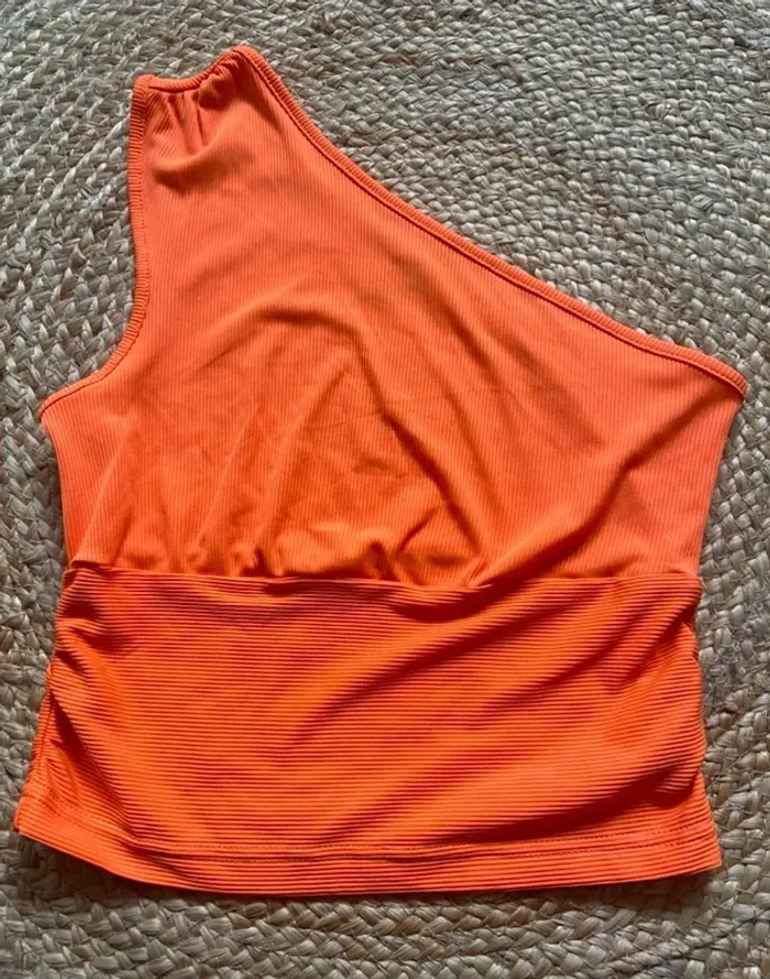 🧡 Top asymétrique 1 épaule dénudée orange vif  Taille XS 🧡 - photo numéro 2