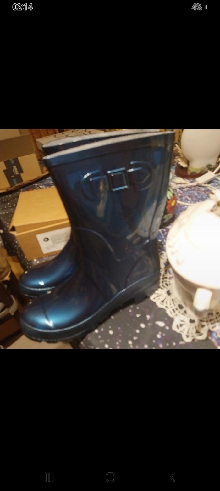 Bottes de pluie femme de marque beck bleu metallique pointure 40 neuves avec étiquette - photo numéro 2