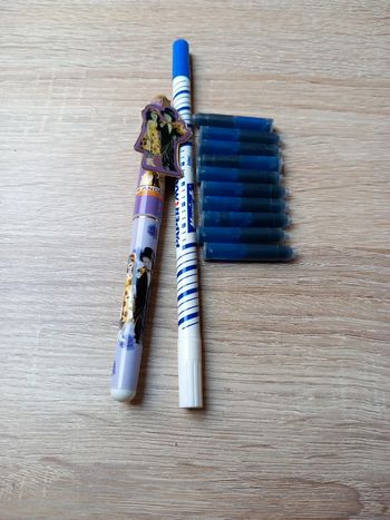 😴collection stylo plume + effaceur + 10 cartouches encre bleu