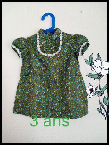 3 ans vintage girls chemise verte fleurie ruban fleuri  mi-saison /Excellent état