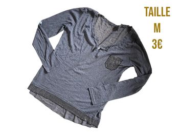 Pull brun transparent avec sequins sur la poche taille S très bon état