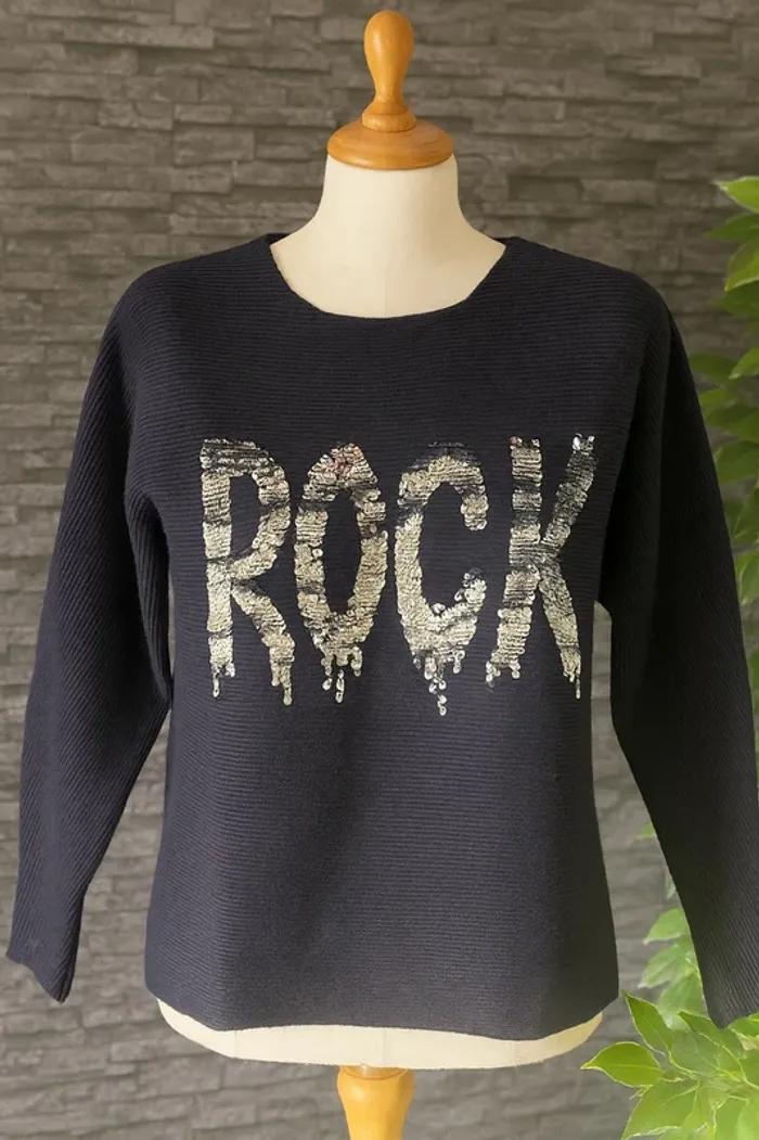 💙🤍Sublime pull bleu marine “ROCK” à sequins – Enzoria 💙🤍