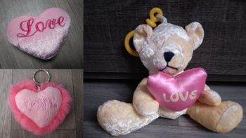 Lot  3  peluches cœur
