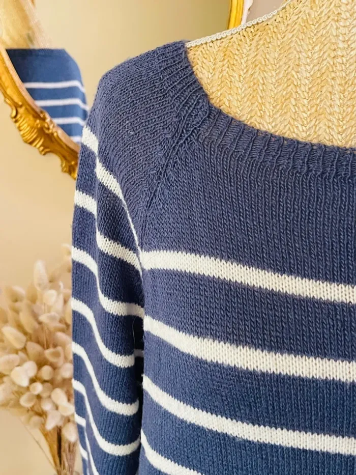 sublime Pull mariniere rayures bleu marine et blanc manches longues col bateau - photo numéro 7
