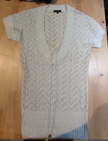 Pull long manches courtes ajouré blanc pailleté