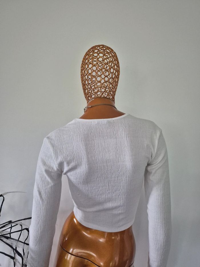 Top Court Col V Manches Longues Blanc Femme Taille S/36 - photo numéro 2