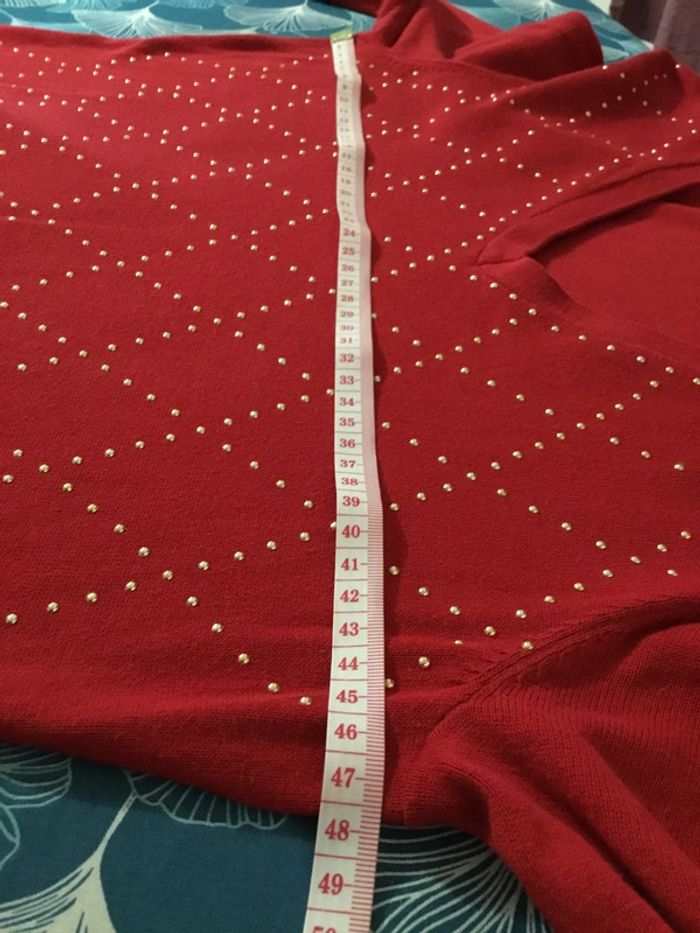 Pull col en v pour femme jacquard Tommy Hilfiger rouge taille M 085 - photo numéro 5