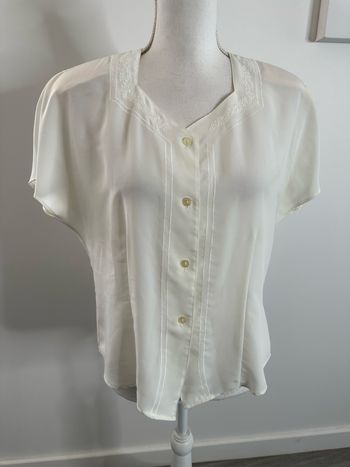 Chemisier blanc crème et broderies fleurs Vintage T38 M