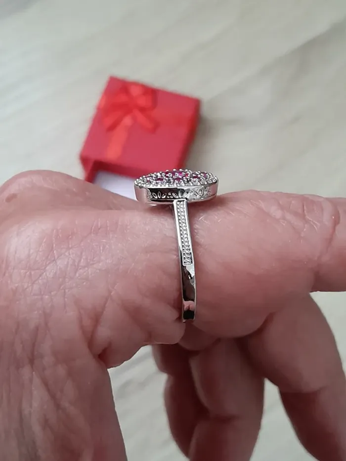 Bague avec strass roses couleur argentée, taille 60 - photo numéro 7