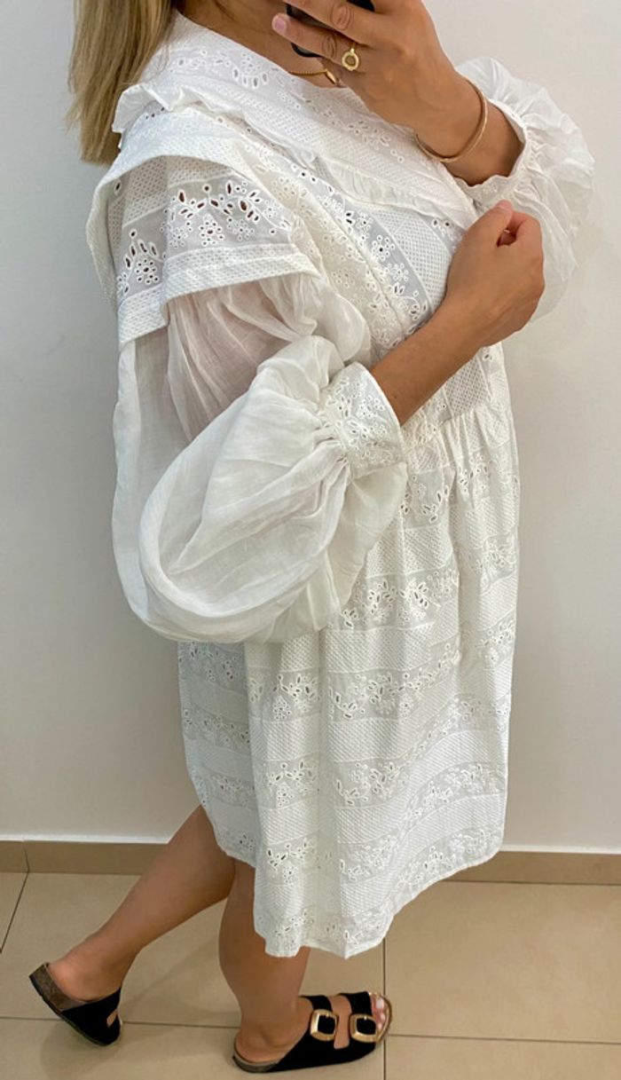 Robe Russa Blanche Brodée Claudie Pierlot Taille 42 - photo numéro 7