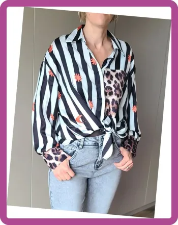 Chemise à rayures, effet Soie, Neuve avec étiquette, Taille S (36/38)