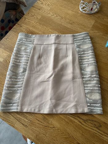 Mini jupe pailletée beige argent