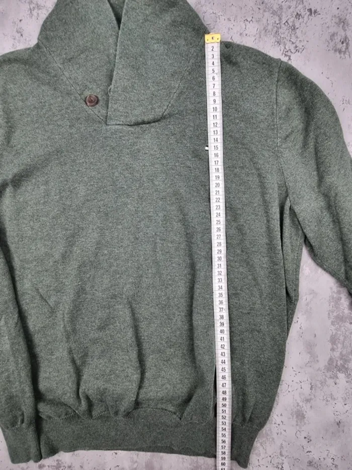 Pull fin col châle Tommy Hilfiger vert – Taille M Homme (mesures en photos) - photo numéro 9
