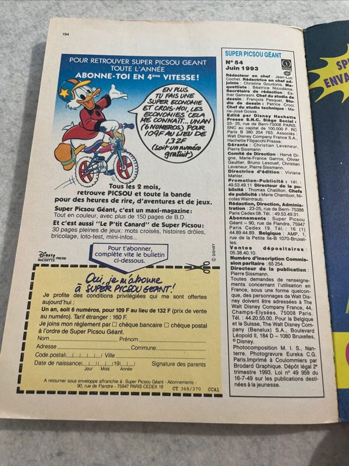 Super Picsou Géant Tome 54 - Juin 1993 - photo numéro 3