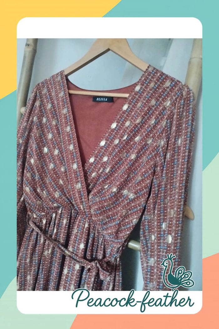 Robe longue TU marron terracotta / dorée - photo numéro 3