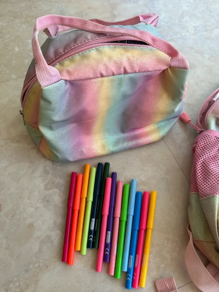 Sac à dos + sac pique nique arc en ciel paillettes - photo numéro 8