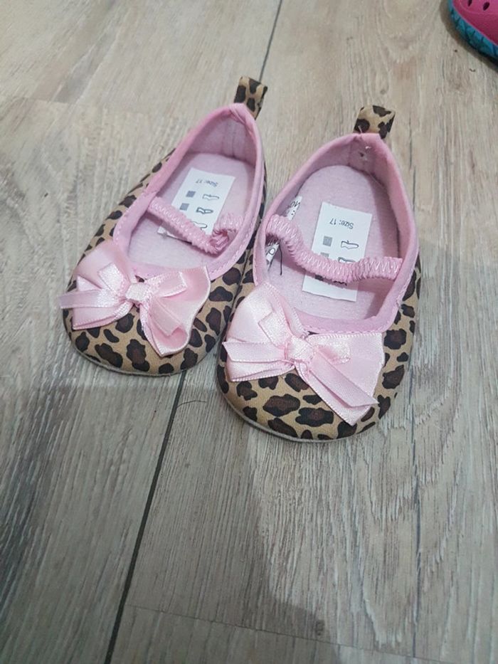 Petites chaussures ballerines léopard imprimé animalier 17 noeud rose