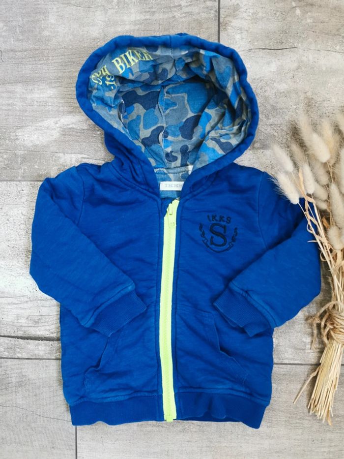 🌺IKKS Veste à capuche 12mois bleu camouflage - photo numéro 5