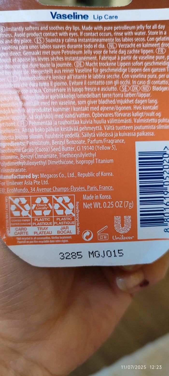 Vaseline Lip Therapy Beurre de Cacao 7gr Made in Korea - photo numéro 5