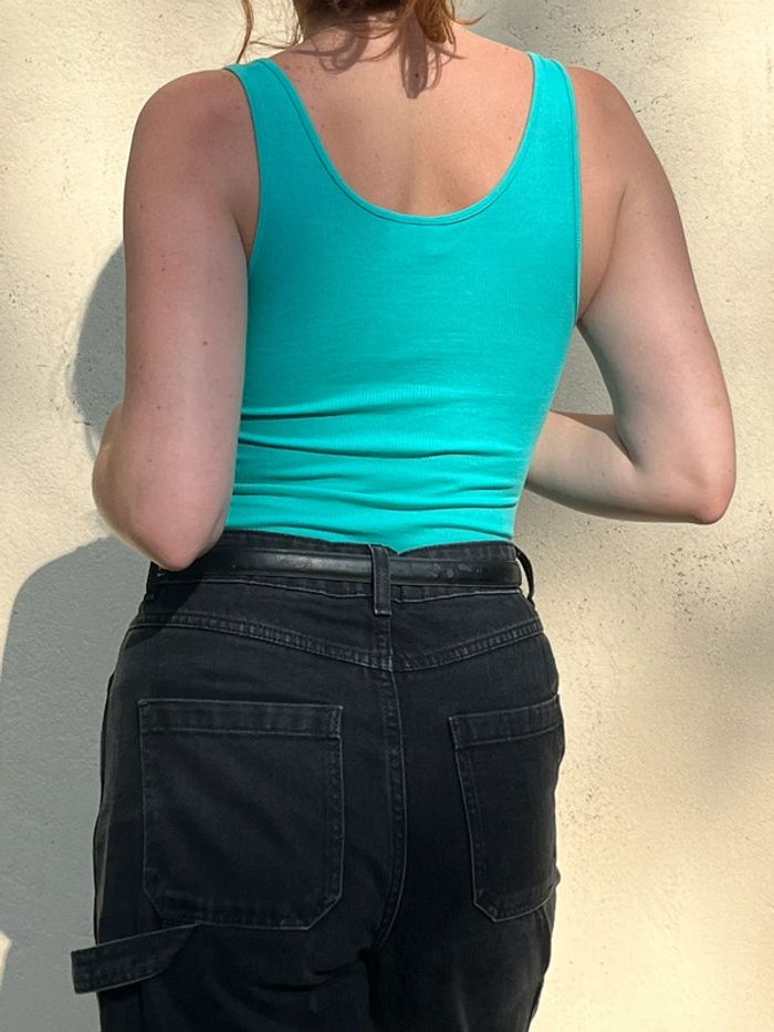 Débardeur côtelé moulant bleu turquoise - photo numéro 7
