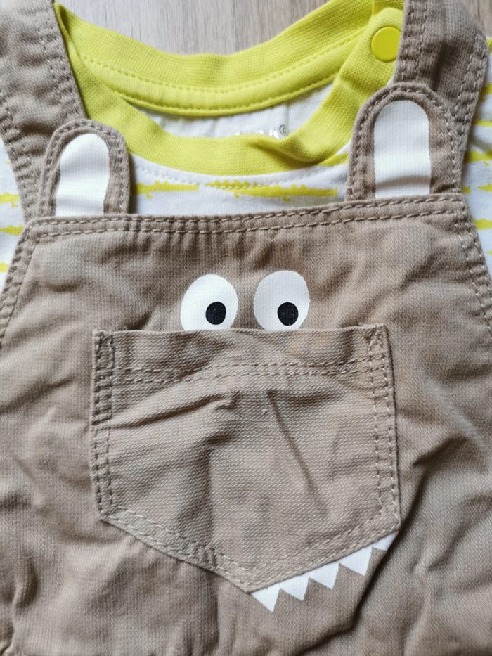 Ensemble salopette beige / t-shirt croco jaune Orchestra 9 mois - photo numéro 4