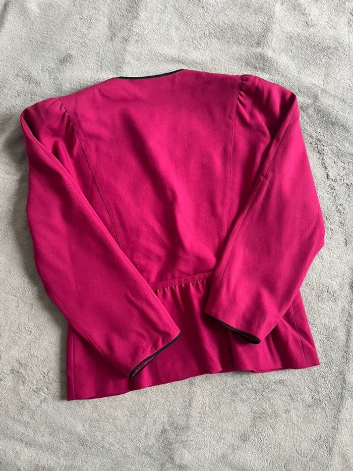 Veste vintage rose en laine – boutons dorés & liseré noir – T.38 - photo numéro 6