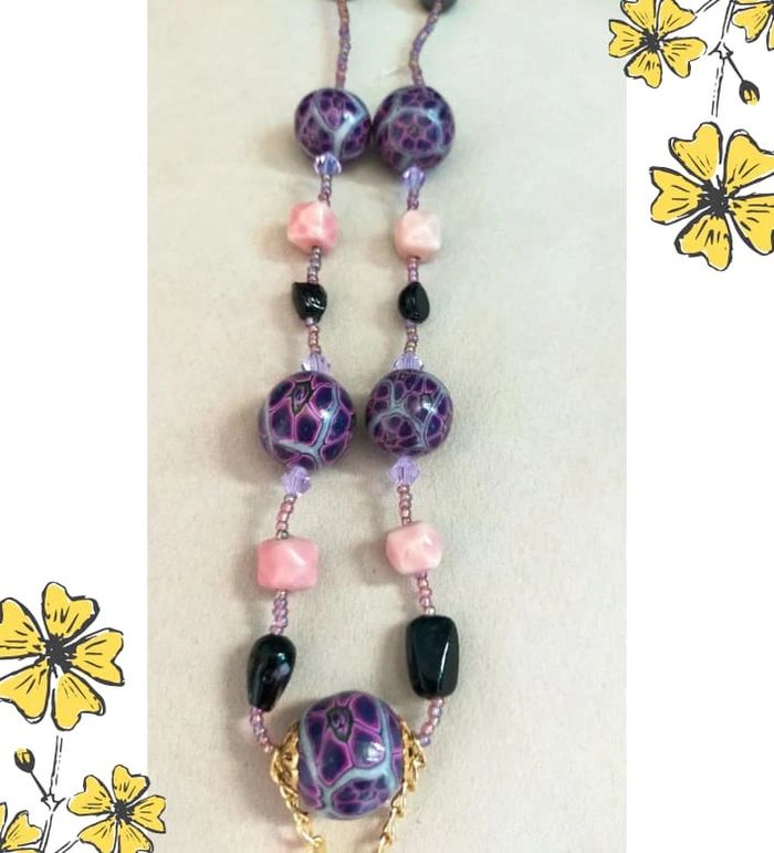 Collier fait main perles polymère & cœur doré – Collection Reflets de Lavande - photo numéro 10