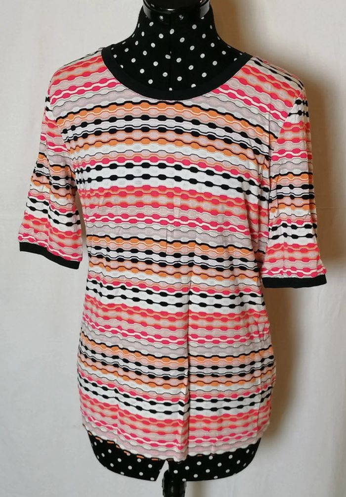 Top / tee-shirt fluide rayures strech orange blanc rose noir taille 38 Betty Barclay - photo numéro 2