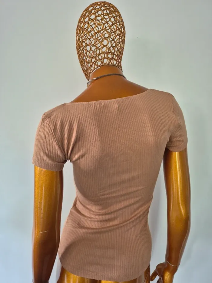 Tee-shirt Manches Courtes Taupe Femme Taille M/38 - photo numéro 2