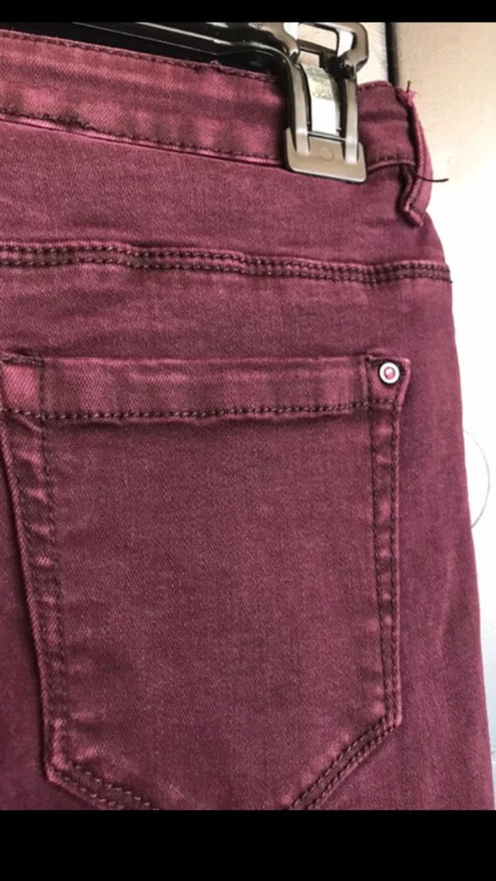 Jean effet déchiré, Denim, bordeaux, taille 42 - photo numéro 4