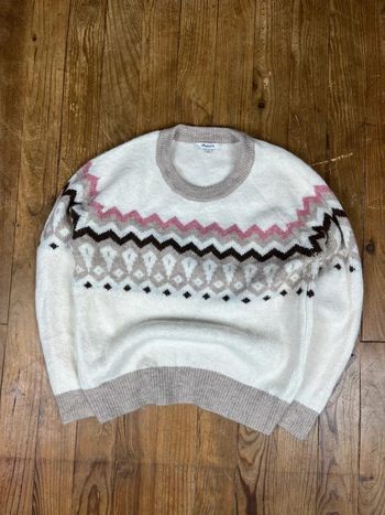 Pull maille vintage laine alpaga motifs multicolore S