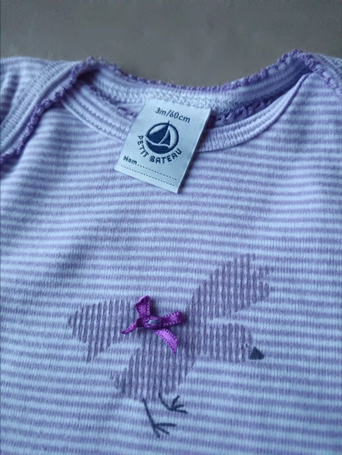 Lot bodies petit bateau 3 mois fille violet rose - photo numéro 3