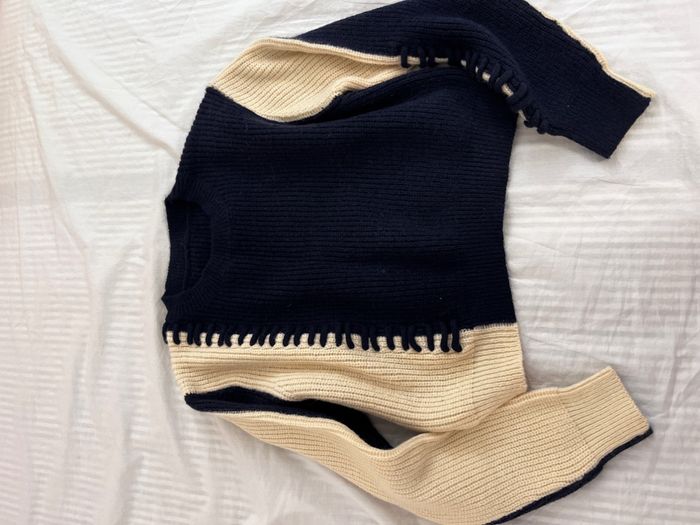 Pull blanc et bleu court