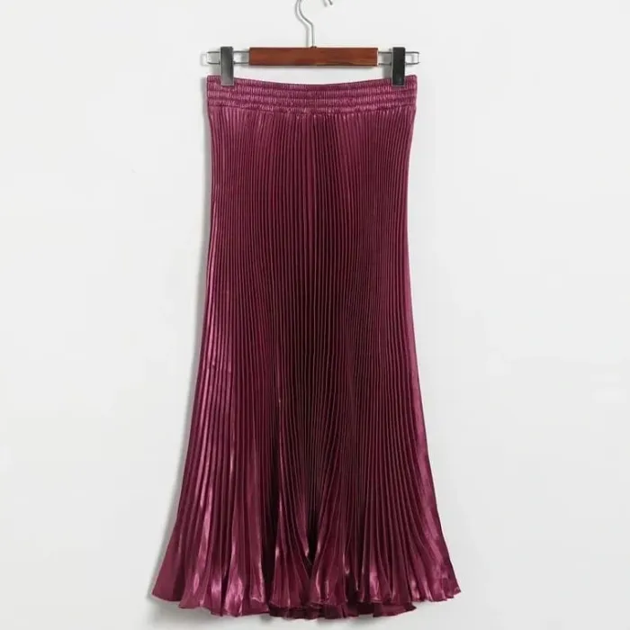 Jupe plissée rose foncé métallisé