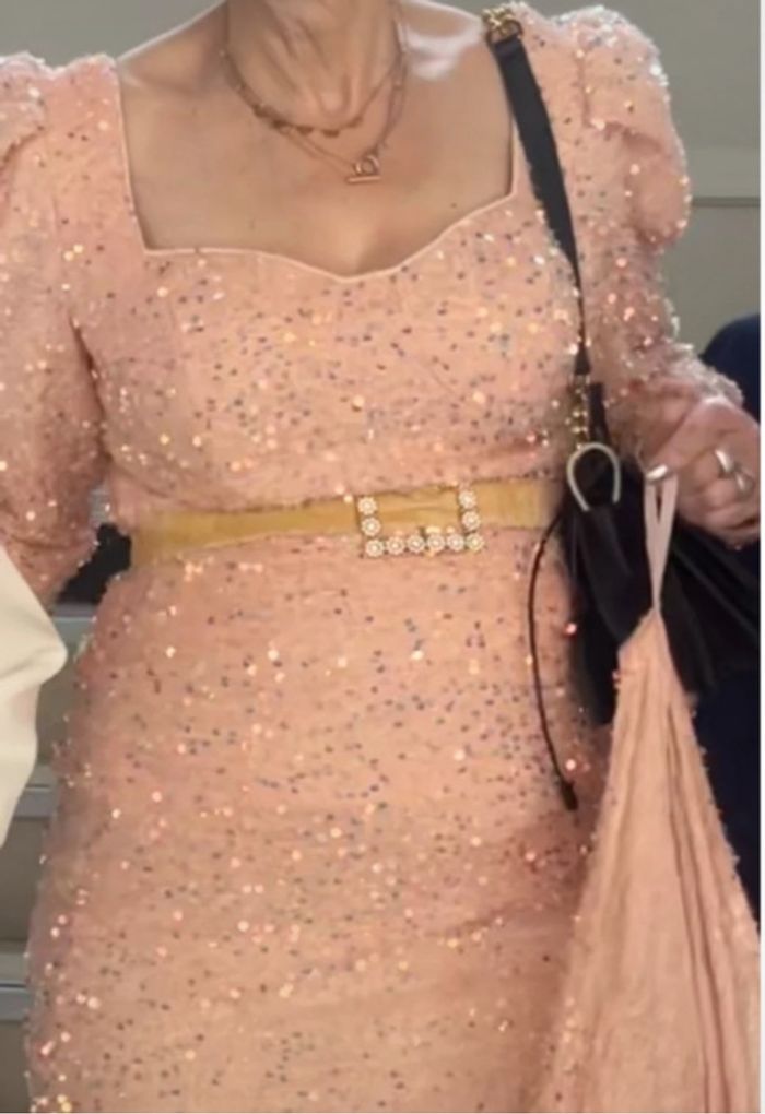 robe avec traîne 42 sequin abricot cein strass - photo numéro 5