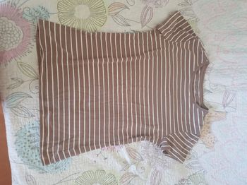 Tee-shirt manche courte blanc marron rayé taille S