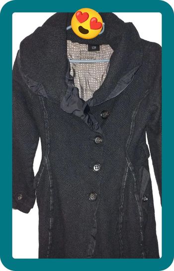 Manteau femme noir, laine et lin, taille 40