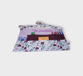 Tablier maîtresse - maitre - Atsem, tablier multipoches personnalisable, fleuri bordeaux