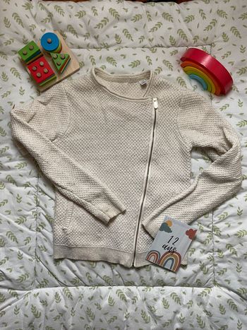 gilet en laine zippé écru à paillette 12 ans okaidi