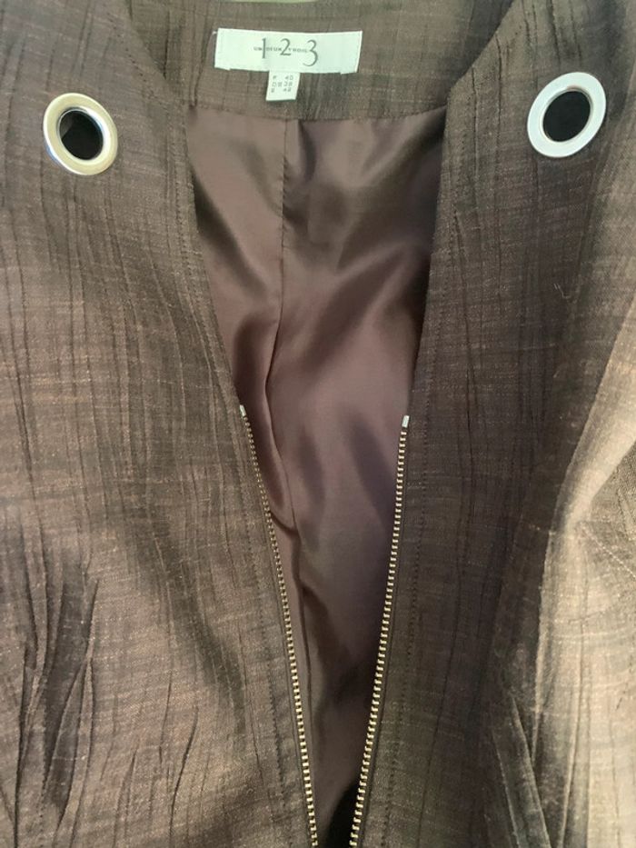 Ensemble 1 2 3 marron tailleur salopette jambes larges +blazer taille 42 - photo numéro 16