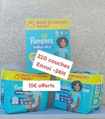 Couches Pampers taille 8 baby Dry+17kg lot de 3 paquets