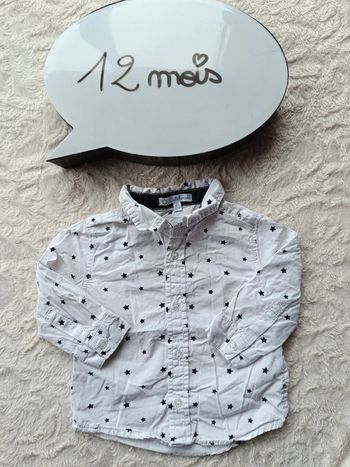 Chemise manches longues Garçon 12 mois étoiles Kitchoun 100% coton