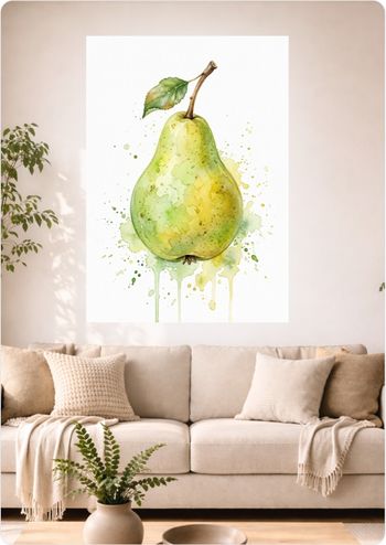 Affiche murale aquarelle “Poire Verte” déco fruit cuisine A3 Sans cadre