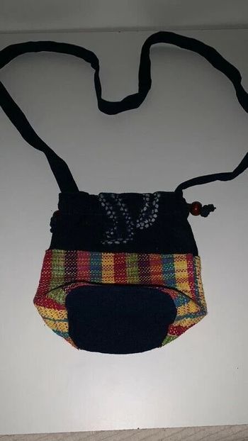 Sac bourse ethnique avec anses 18x16 cm Neuf