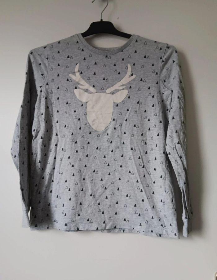 T-shirt/Pull fin Longue Manche Gris à Motif Têtes de Cerf 14ans