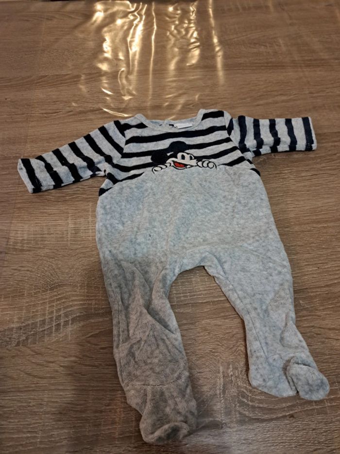 Pyjama gris rayé Mickey 1 mois