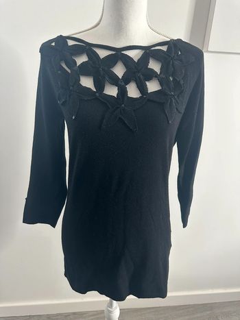 Pull noir ajouré broderies fleurs 3 Suisses Vintage T38/40 M/L